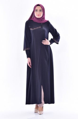 Zippered Abaya 1013-01 Dark Navy Blue 1013-01