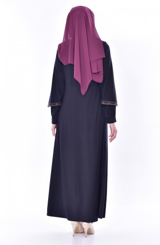 Abaya a Fermeture 1013-01 Bleu Marine Foncé 1013-01