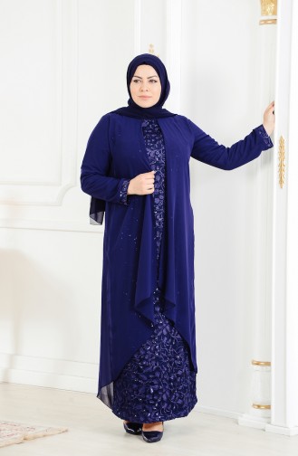 Übergröße Abendkleid mit Pailetten 6136-03 Dunkelblau 6136-03