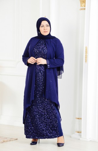 Übergröße Abendkleid mit Pailetten 6136-03 Dunkelblau 6136-03