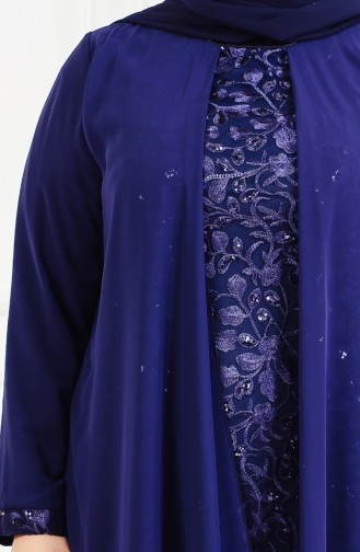 Robe de Soirée a Paillette Grande Taille 6136-03 Bleu Marine 6136-03