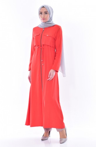 Zipped Laced Abaya 1014-05 Coral 1014-05