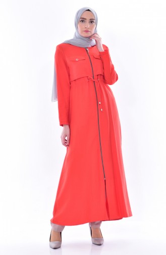 Zipped Laced Abaya 1014-05 Coral 1014-05