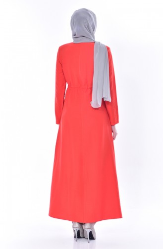 Abaya a Fermeture et Lacets 1014-05 Corail 1014-05