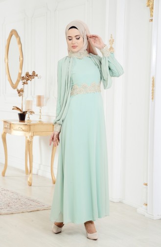 Gold Band Chiffon Dress 2836-09 Mint Green 2836-09