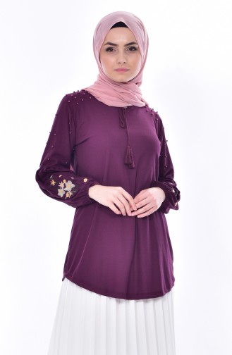 Kolu Nakışlı Bluz 1021-05 Mor
