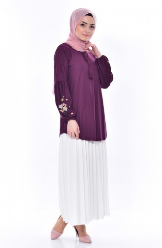 Kolu Nakışlı Bluz 1021-05 Mor