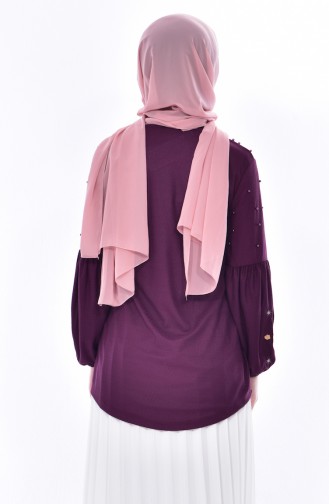 Kolu Nakışlı Bluz 1021-05 Mor