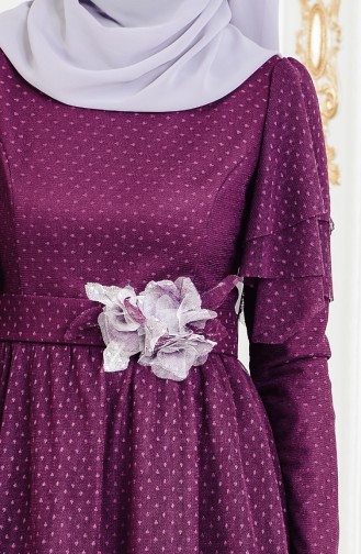 Polka Dot Belt Evening Dress 11180-01 Plum 11180-01