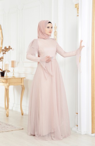 Gepunktes Abedkleid mit Gürte 11180-02 Puder 11180-02