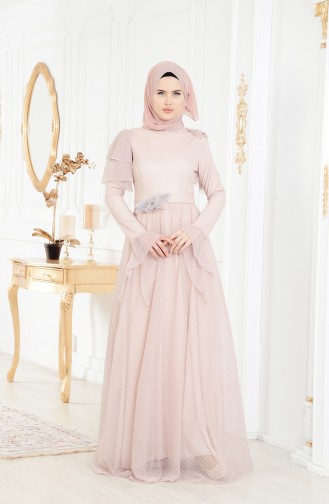 Gepunktes Abedkleid mit Gürte 11180-02 Puder 11180-02