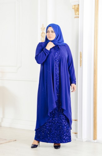 Robe de Soirée a Paillette Grande Taille 6136-05 Bleu Roi 6136-05