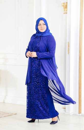 Robe de Soirée a Paillette Grande Taille 6136-05 Bleu Roi 6136-05