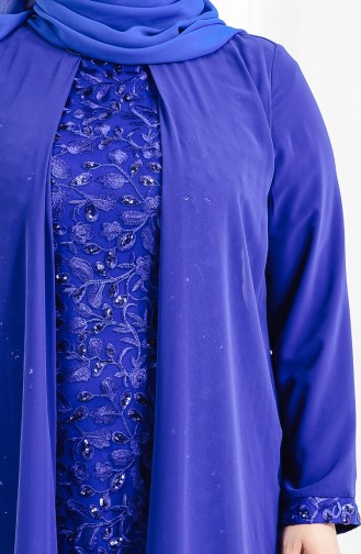 Robe de Soirée a Paillette Grande Taille 6136-05 Bleu Roi 6136-05