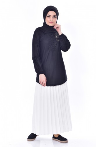 Bluse mit Spitzen 1019-03 Schwarz 1019-03