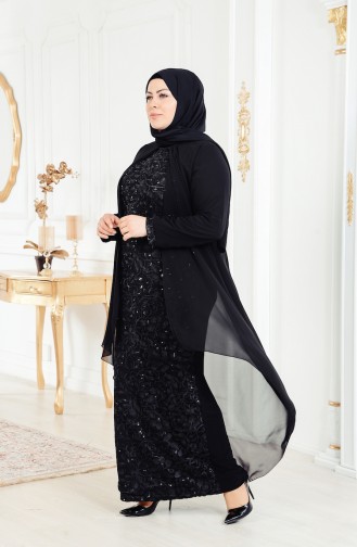 Robe de Soirée a Paillette Grande Taille 6136-04 Noir 6136-04