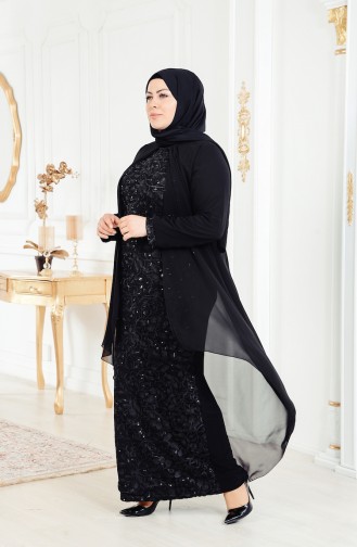 Übergröße Abendkleid mit Pailetten 6136-04 Schwarz 6136-04