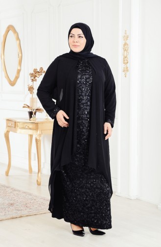 Robe de Soirée a Paillette Grande Taille 6136-04 Noir 6136-04