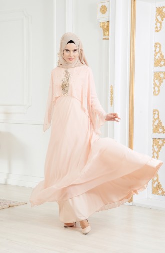 Lachsrosa Hijab-Abendkleider 11152-04