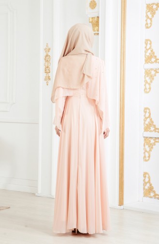 فستان سهرة يتميز بتفاصيل من الؤلؤ 11152-04 لون مشمشي 11152-04
