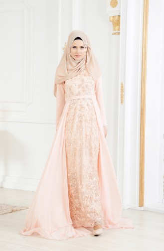 Robe de Soirée Fleur Appliqué 11165-02 Saumon 11165-02