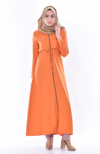 Abaya a Fermeture et Lacets 1014-01 Orange 1014-01