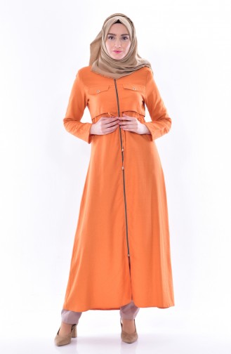 Abaya a Fermeture et Lacets 1014-01 Orange 1014-01