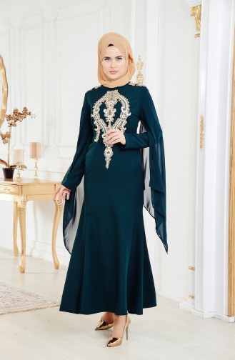 Green Hijab Evening Dress 81541-01