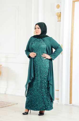 Plus Size Sequined Evening Dress 6136-02 Emerald 6136-02
