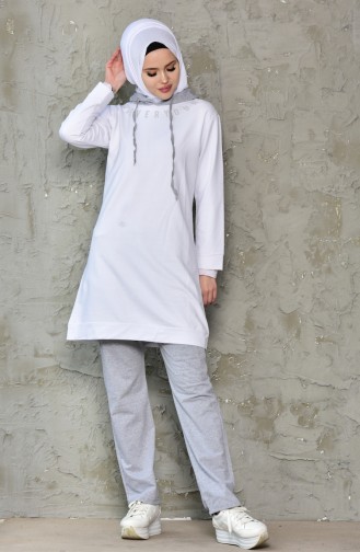 Hooded Tracksuit Suit 18055-04 White Gray 18055-04