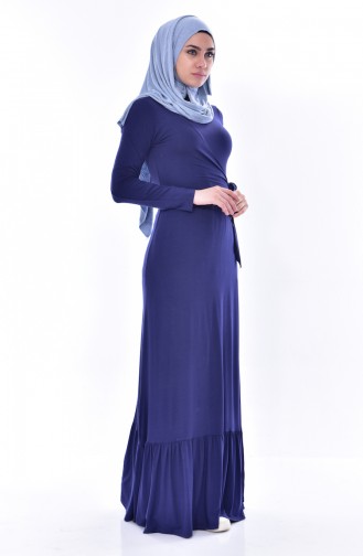Lace Detail Dress 1423-07 Navy Blue 1423-07