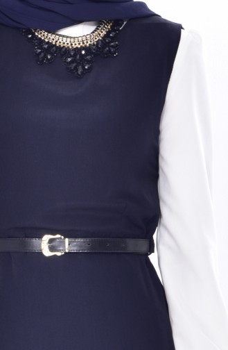 فستان بدون أكمام بتصميم حزام خصر 1018-05لون كحلي 1018-05