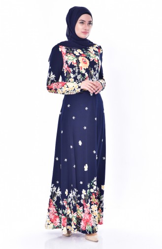 Patterned Knitted Crepe Dress 2959-01 Navy Blue 2959-01