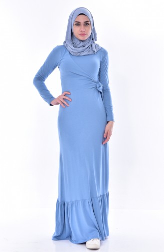 Bağcık Detaylı Elbise 1423-04 Mavi
