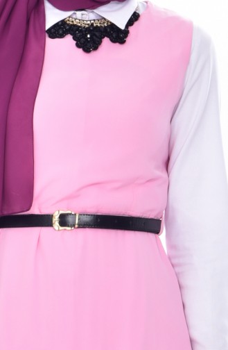 فستان بدون أكمام بتصميم حزام خصر 1018- 02 لون وردي 1018-02