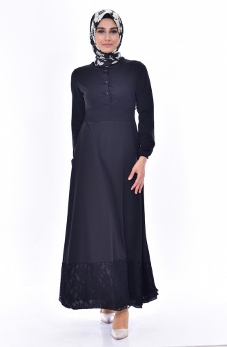 Eteği Dantelli Elbise 2015-01 Siyah