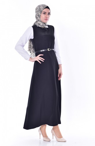 فستان بدون أكمام بتصميم حزام خصر 1018-03 لون أسود 1018-03