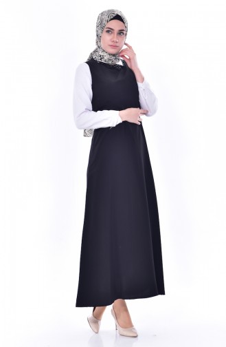 فستان بدون أكمام بتصميم حزام خصر 1018-03 لون أسود 1018-03