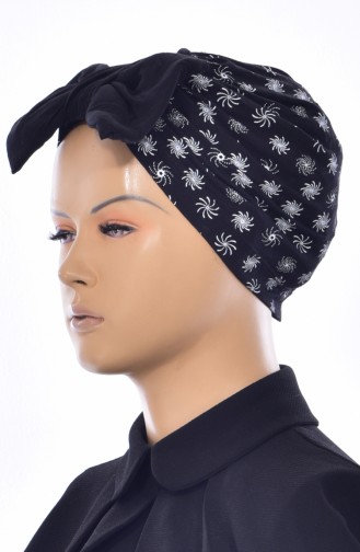 Bonnet a Motifs et Noeud 087B-04 Blanc Noir 087B-04