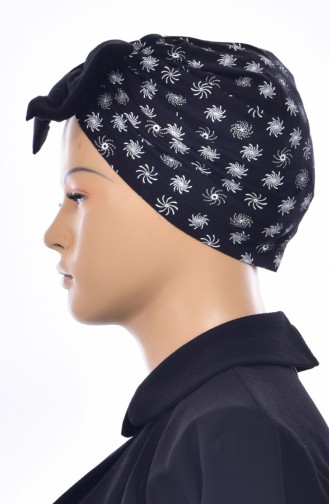 Bonnet a Motifs et Noeud 087B-04 Blanc Noir 087B-04