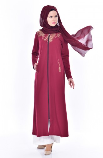 Abaya mit Patchwork 4456-06 Weinrot 4456-06