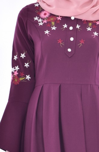 Nakışlı İspanyol Kol Elbise 81526-05 Bordo