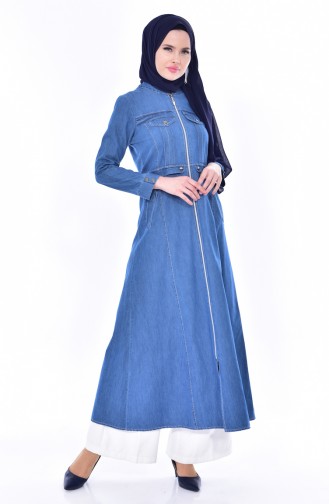 Jeans Hijab Mantel mit Taschen 4013-01 Jeans Blau 4013-01