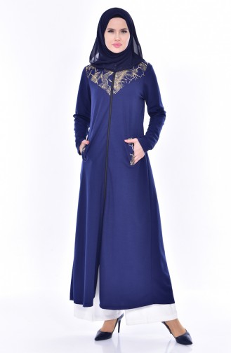 Garnish Zippered Abaya4456-02 Navy Blue 4456-02