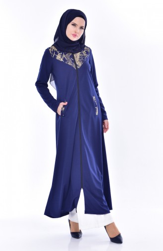 Garnish Zippered Abaya4456-02 Navy Blue 4456-02