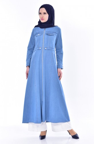 Jeans Hijab Mantel mit Taschen 4013-02 Blau 4013-02