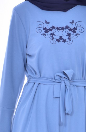 Nakışlı Elbise 9240-03 Mavi