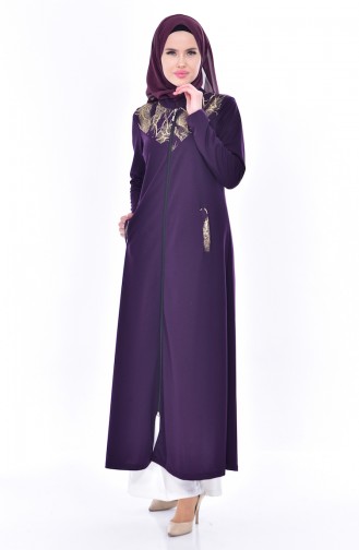 Abaya Garnie a Fermeture 4456-05 Pourpre 4456-05