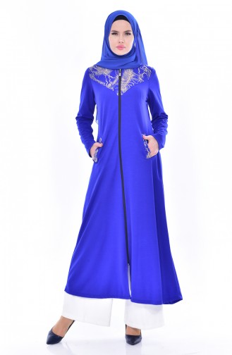 Abaya Garnie a Fermeture 4456-08 Bleu Roi 4456-08