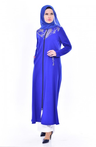 Garnili Fermuarlı Ferace 4456-08 Saks Mavisi 4456-08